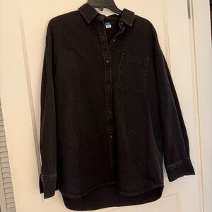 Black Denim Boyfriend Button-Down Shirt